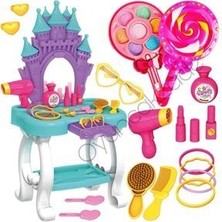 Şato Kız Çocuk Güzellik Masası Aynalı Aksesuarlı Oyuncak + Lolipop Makyaj Seti Sürülebilir