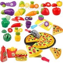24 Parça Kesilebilir Meyve Sebze + 16 Parça Aksesuarlı Tepsili Pizza Seti + Hamburger Seti Oyun Seti