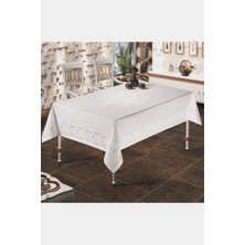 Zeria Home Dertsiz Leke Tutmaz Dantel Desenli Masa Örtüsü 160x220  Beyaz