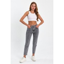 Stager Kar Gri Yüksek Bel Likralı Mom Jeans