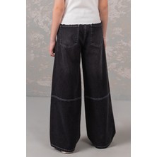 % 100 Pamuk Wide Leg Geniş Paça Jean Beli Ayarlanabilir Kız Çocuk Kot Pantolon