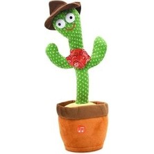 Konuşan Dans Eden, Müzikli Işıklı Saksı Kaktüs Peluş Oyuncak Kovboy Şapkalı