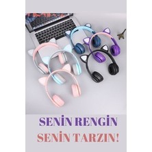 P47 Bluetooth Kedi Kulaklık LED Işıklı Katlanabilir Mikrofonlu Siyah