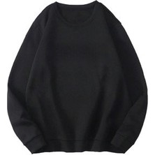 Basic Düz Sweatshirt - Siyah Oversize Sweatshirt Bisiklet Yaka