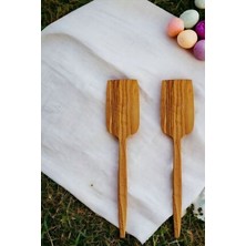 Bef Group Tahta Kaşık Servis Spatulası Ahşap Spatula 2'li Set Zeytin Ağacı Mutfak Gereçleri Yemek Sunum Takımı