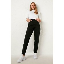 Zero Max Yüksek Bel Black Mom Jeans Likralı Esnek Kot Pantolon(Tam Kalıptır)