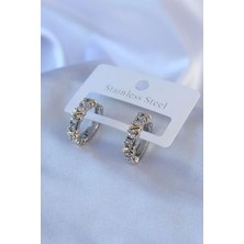 613461 Shopzum 316L Çelik Robotrend Gümüş Renk Zirkon Taşlı Xoxo Model Kadın Küpe