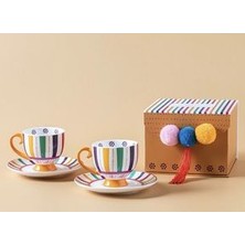 Exotic Strip New Bone China2’li Kahve Fincan Takımı 100 ml Renkli