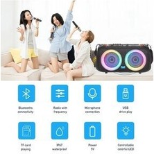 Junglee LED Işıklı Bluetooth Hoparlör Kablosuz Mikrofonlu Şarjlı Taşınabilir Speaker