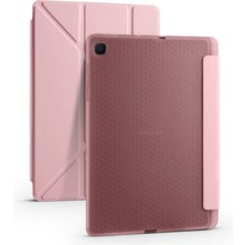 Noktaks - Samsung Galaxy Tab A7 10.4 T500 2020 - Tablet Kılıfı Kalem Bölmeli Korumalı Standlı Tri Folding Kılıf - Rose Gold