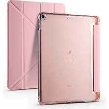 Noktaks - Apple iPad 10.2 2021 (9.nesil) - Tablet Kılıfı Kalem Bölmeli Korumalı Standlı Tri Folding Kılıf - Rose Gold