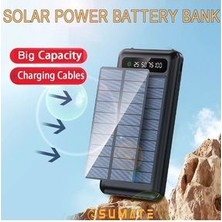 20000 Mah Solar Powerbank Güneş Enerjili USB Çıkışlı Kablolu LED Işıklı Taşınabilir Şarj