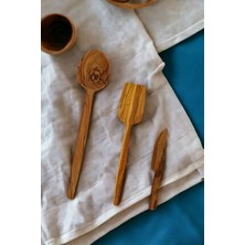 Tahta Kaşık Yemek Kaşığı Ahşap Kaşık Spatula 3'lü Set Zeytin Ağacı Mutfak Gereçleri Servis Seti