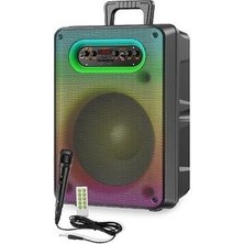 Junglee LED Işıklı Bluetooth Hoparlör Mikrofonlu Şarjlı Taşınabilir Tekerlekli Speaker