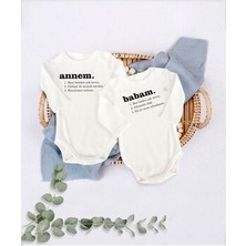 Lotus Baby Unisex Bebek Ekru Organik Annem ve Babam Yazılı Uzun Kol Body 2'li Set