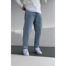 Erkek Asit Yıkama Açık Mavi Kot Baggy Pantolon Jean