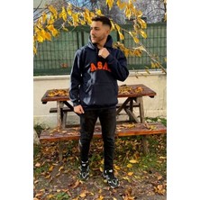 Unisex Asal Nakışlı Baskılı Içi Polarlı Oversize Kapüşonlu Kolej Hoodie Sweatshirt