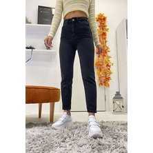 Zero Max Yüksek Bel Kadın Yüksek Bel Siyah Mom Likralı Esnek Kot Pantolon(Tam Kalıptır)