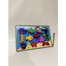 GünArt Mıknatıslı Ahşap Puzzle YapBoz Çocuk Balık Tutma Oyunu Eğitici Zeka Aile Oyuncak