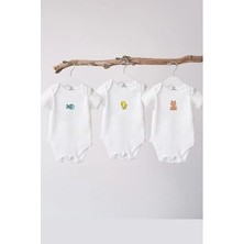 Naive Baby %100 Pamuklu Bebek Body - 3'lü Sevimli Hayvanlar Set - Bebek Zıbın Badi