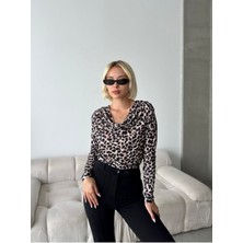 Undeka Store Kadın Sandy Kumaş Luxury Leopar Desenli Şık Bluz