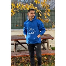 Unisex Sarbak Nakışlı Baskılı Içi Polarlı Oversize Kapüşonlu Kolej Hoodie Sweatshirt