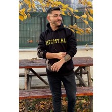Unisex Hfzmtal Nakışlı Baskılı Içi Polarlı Oversize Kapüşonlu Kolej Hoodie Sweatshirt