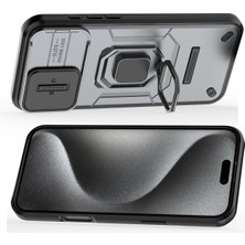 Eabhulie iPhone 16 Pro Için Slide Lens Koruma Kılıfı Hibrit Dayanıklı Halka Destekli Telefon Kılıfı - Gri (Yurt Dışından)