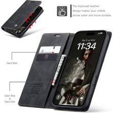 Eabhulie iPhone 16 Pro Max Için Retro Pu Deri Cüzdan Flip Standlı Telefon Kılıfı - Siyah (Yurt Dışından)