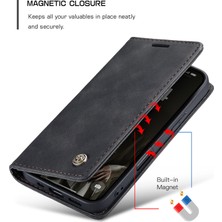 Eabhulie iPhone 16 Pro Max Için Retro Pu Deri Cüzdan Flip Standlı Telefon Kılıfı - Siyah (Yurt Dışından)