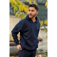 Erkek Kapşonlu Unisex Lacivert Sweatshirt Hoodie Oversize