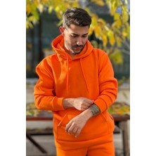 CMZ Collection Erkek Kapşonlu Unisex Turuncu Sweatshirt Hoodie Oversize
