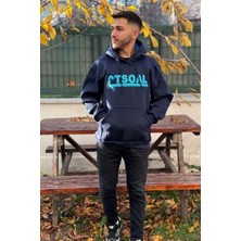Unisex Çtsoal Nakışlı Baskılı Içi Polarlı Oversize Kapüşonlu Kolej Hoodie Sweatshirt