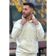 CMZ Collection Erkek Kapşonlu Unisex Beyaz Sweatshirt Hoodie Oversize
