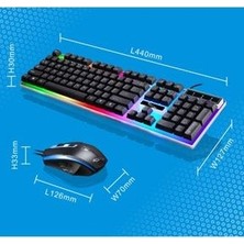 LED Işıklı Oyuncu Klavye Mouse Seti USB Girişli Kablolu J-1001