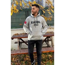 Unisex Eaihl Nakışlı Baskılı Içi Polarlı Oversize Kapüşonlu Kolej Hoodie Sweatshirt