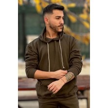 Erkek Kapşonlu Unisex Haki Sweatshirt Hoodie Oversize