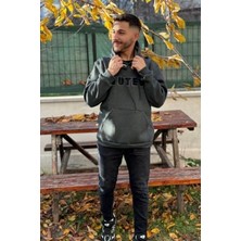 Unisex Tutev Nakışlı Baskılı Içi Polarlı Oversize Kapüşonlu Kolej Hoodie Sweatshirt