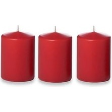 3 Lü Kırmızı Renk Silindir Mum Seti 5x7 cm