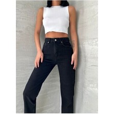 Leo Mom Jean Likralı Siyah Jean Pantolon