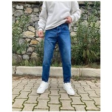 Oray Store Koyu Mavi Efektli Boyfriend Pantolon Erkek Relax Kesim Denim Malzemeden Üretildi