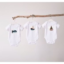 Lotus Baby Kısa Kollu %100 Pamuklu 3lü Gemi Tasarımlı  Bebek Body Zıbın