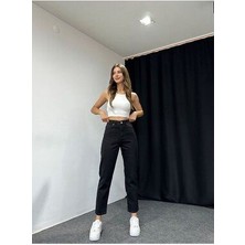 Leo Penelope Zero Stager Siyah Yüksek Bel Likralı Mom Jeans Mom Jeans