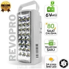 Kamp Lambası USB Şarj Çıkışlı 6V Akülü 80 Saat - 3gün Aydınlatma 24 Smd LED Işıldak Lamba 220V Şarj