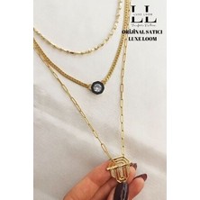 Luxe Loom Kadın Gold Renk Leyla 3'lü Çelik Kolye Seti Çelik Kolye Seti