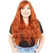 Mini Club Özel  Kahküllü  Uzun Su Dalgalı Görünümlü  Kanekalon Fiber  Sentetik Peruk/ Bakır