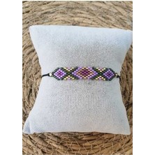 Kaeria Accessory Miyuki Kilim Desenli Yeşil-Lila_Mor Asansörlü Bileklik