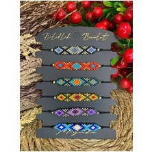 Kaeria Accessory Miyuki Kilim Desenli Yeşil-Lila_Mor Asansörlü Bileklik