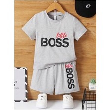 Kız/erkek Çocuk Gri  ''little Boss'' Baskılı Şort-Tişört Takımı