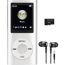 Metal Mp3 Çalar Dijital Ekranlı Mp4 Player Ses Kayıt Fm Radyo 32GB Hafıza Kartı Hediye